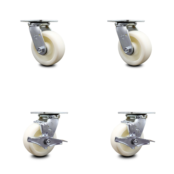 Service Caster 5 Inch Nylon Swivel Caster Set with Ball Bearings 2 Brakes SCC-30CS520-NYB-2-TLB-2